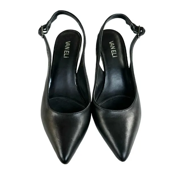 Vaneli Black Leather Pointed Toe Patent Heel Slingback Pumps Women’s Size 8