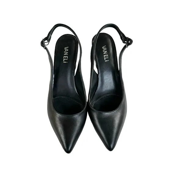 Vaneli Black Leather Pointed Toe Patent Heel Slingback Pumps Women’s Size 8