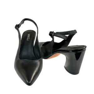 Vaneli Black Leather Pointed Toe Patent Heel Slingback Pumps Women’s Size 8