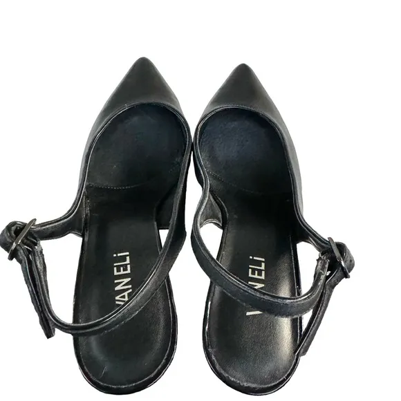 Vaneli Black Leather Pointed Toe Patent Heel Slingback Pumps Women’s Size 8
