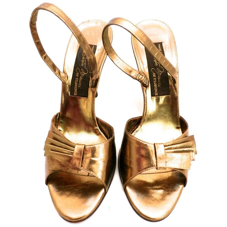 Vintage Womens Shoes Bronze Metallic Slingback Heel Sesto Meucci 6.5
