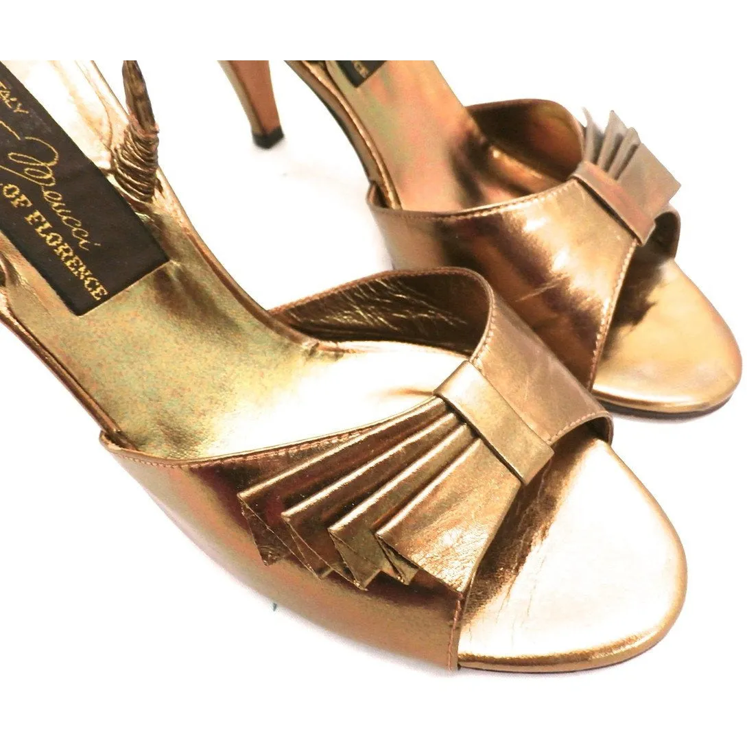 Vintage Womens Shoes Bronze Metallic Slingback Heel Sesto Meucci 6.5