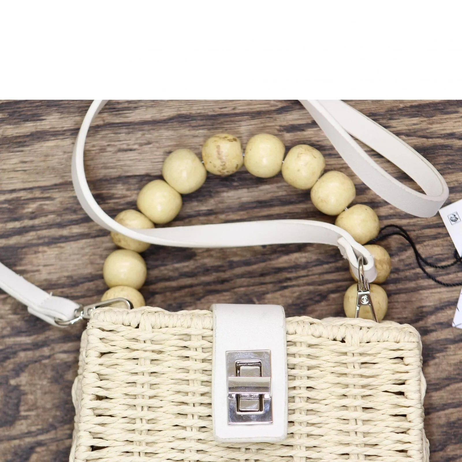 Violet Ray VR NYC Beaded Handle Bucket Bag 78598877 Beige Brown One Size