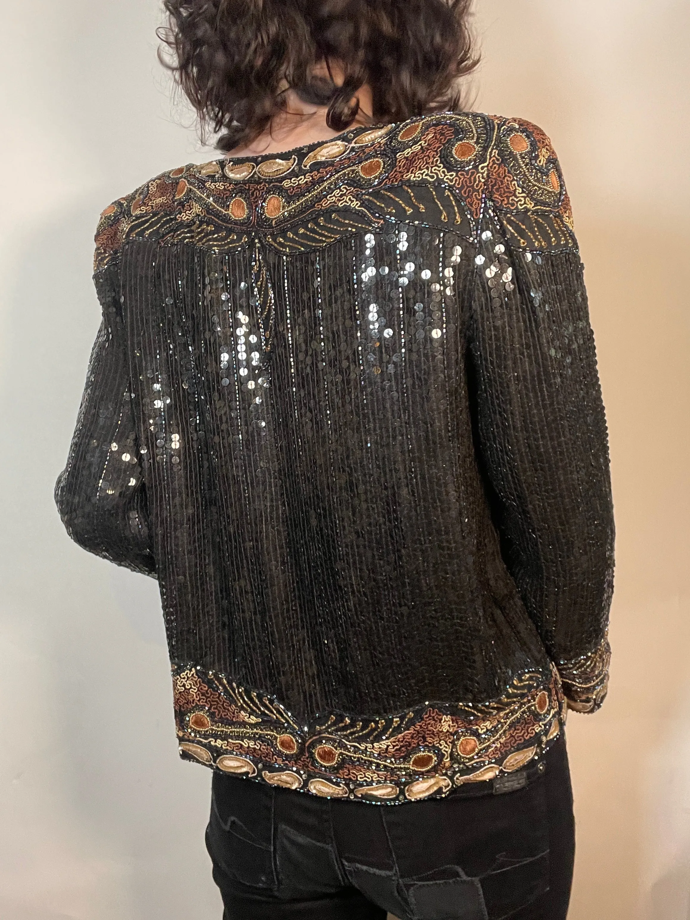 VTG 80s Beaded & Embroidered SILK Jacket Blouse