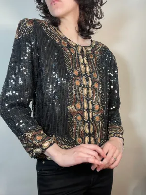 VTG 80s Beaded & Embroidered SILK Jacket Blouse
