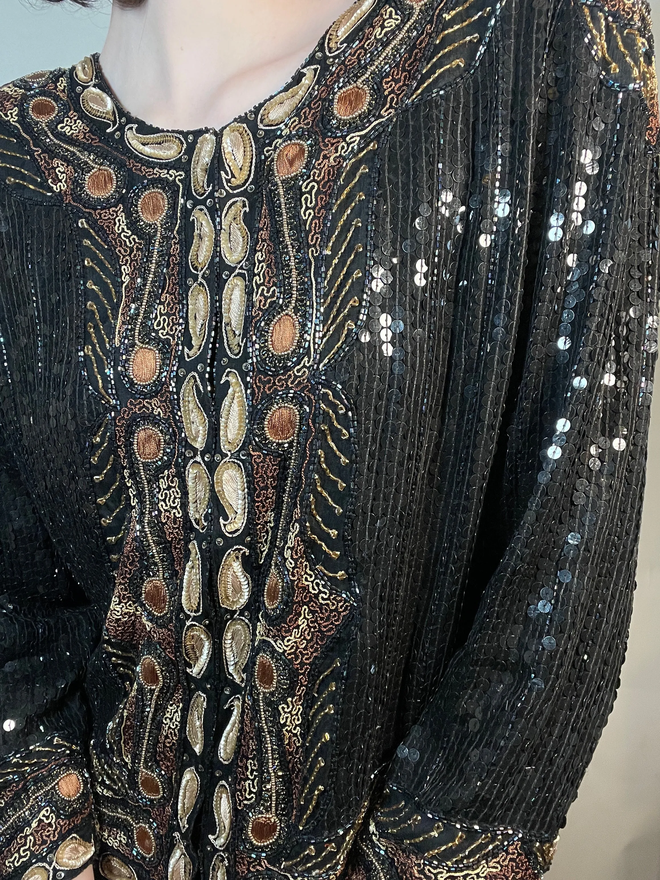 VTG 80s Beaded & Embroidered SILK Jacket Blouse