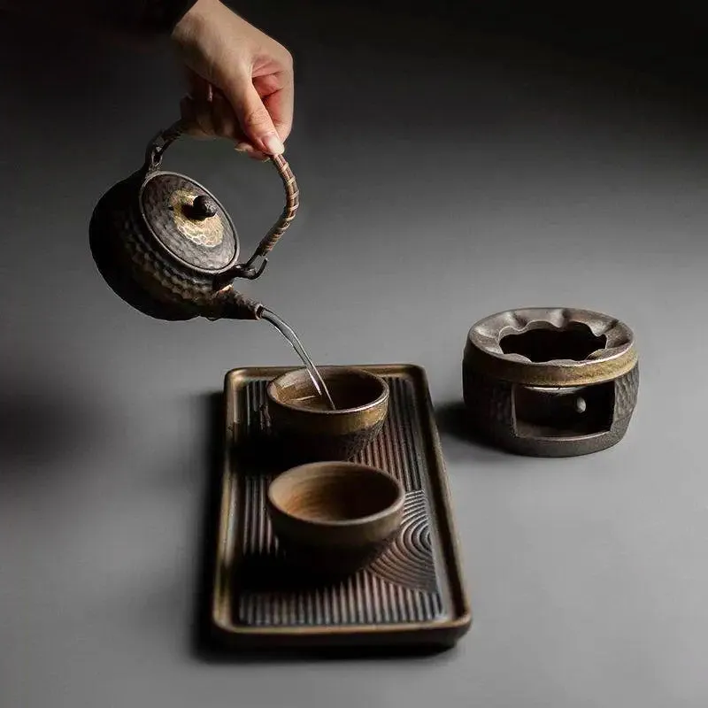 Wabi Sabi Handmade Tea Set With Tea Warmer and Tray