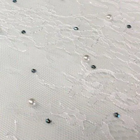 White Pearl Beaded Lace Embroidery Fabric