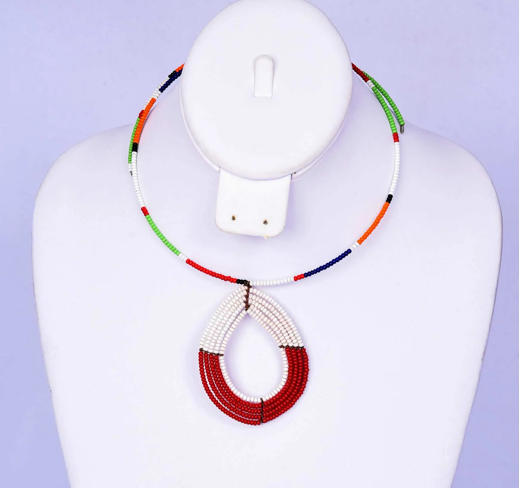 White Red Multicolor Beaded Necklace
