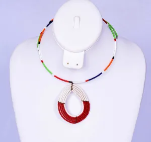 White Red Multicolor Beaded Necklace