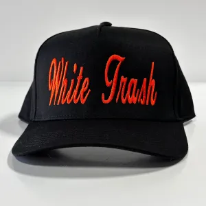 White Trash on a Black SnapBack Hat Cap Custom Embroidery