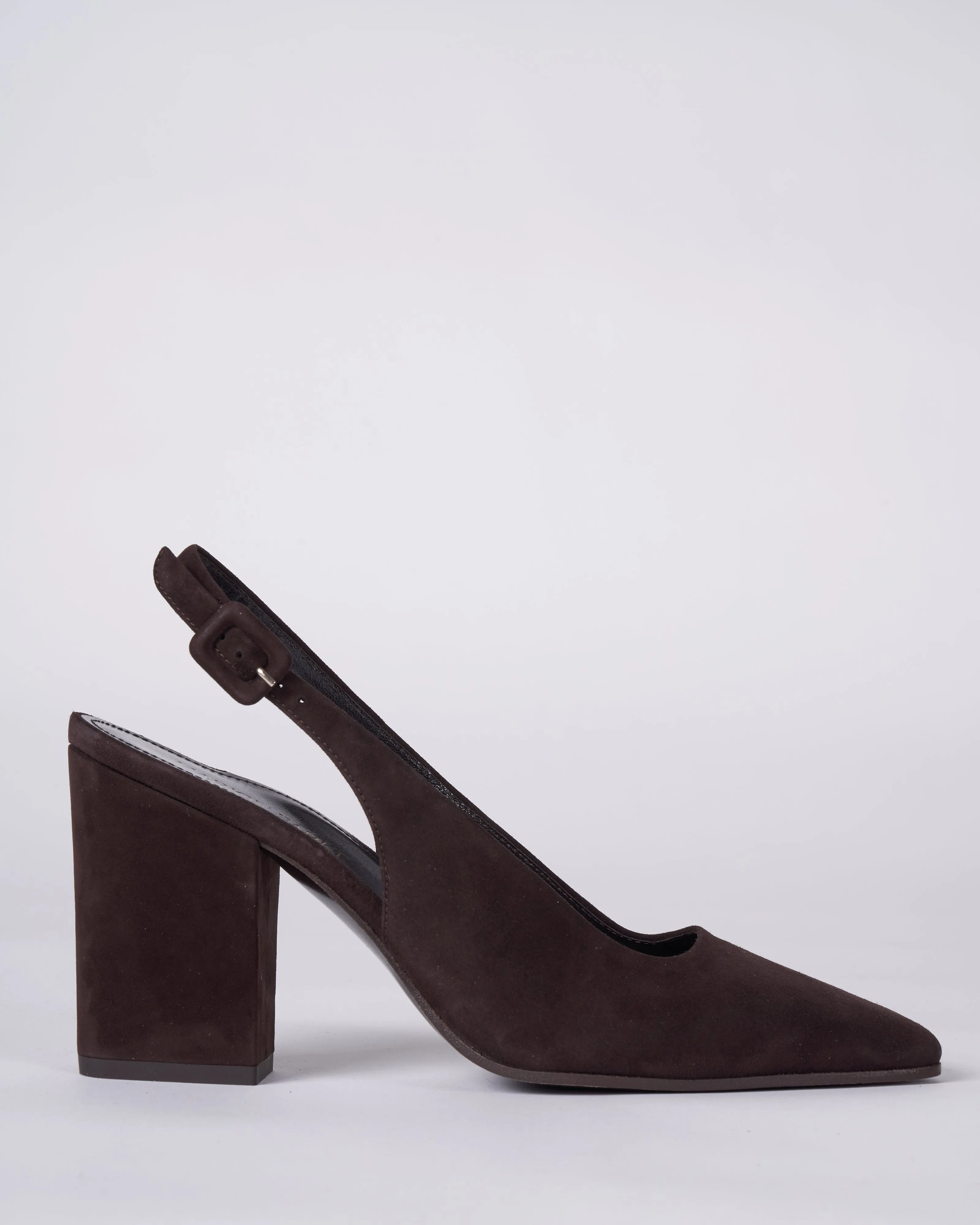 winona square toe suede sling back - 3.3inch heel - chocolate/suede