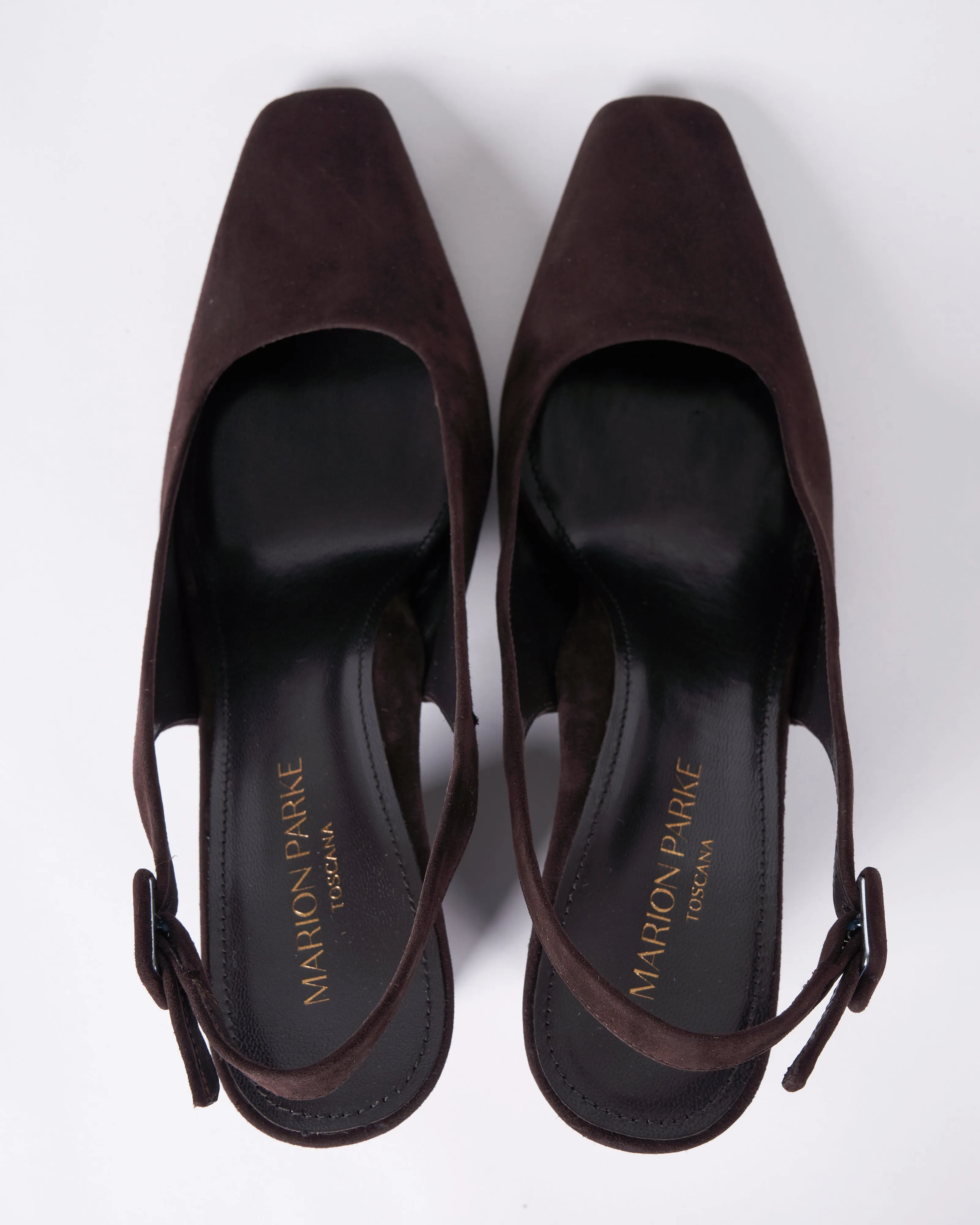 winona square toe suede sling back - 3.3inch heel - chocolate/suede