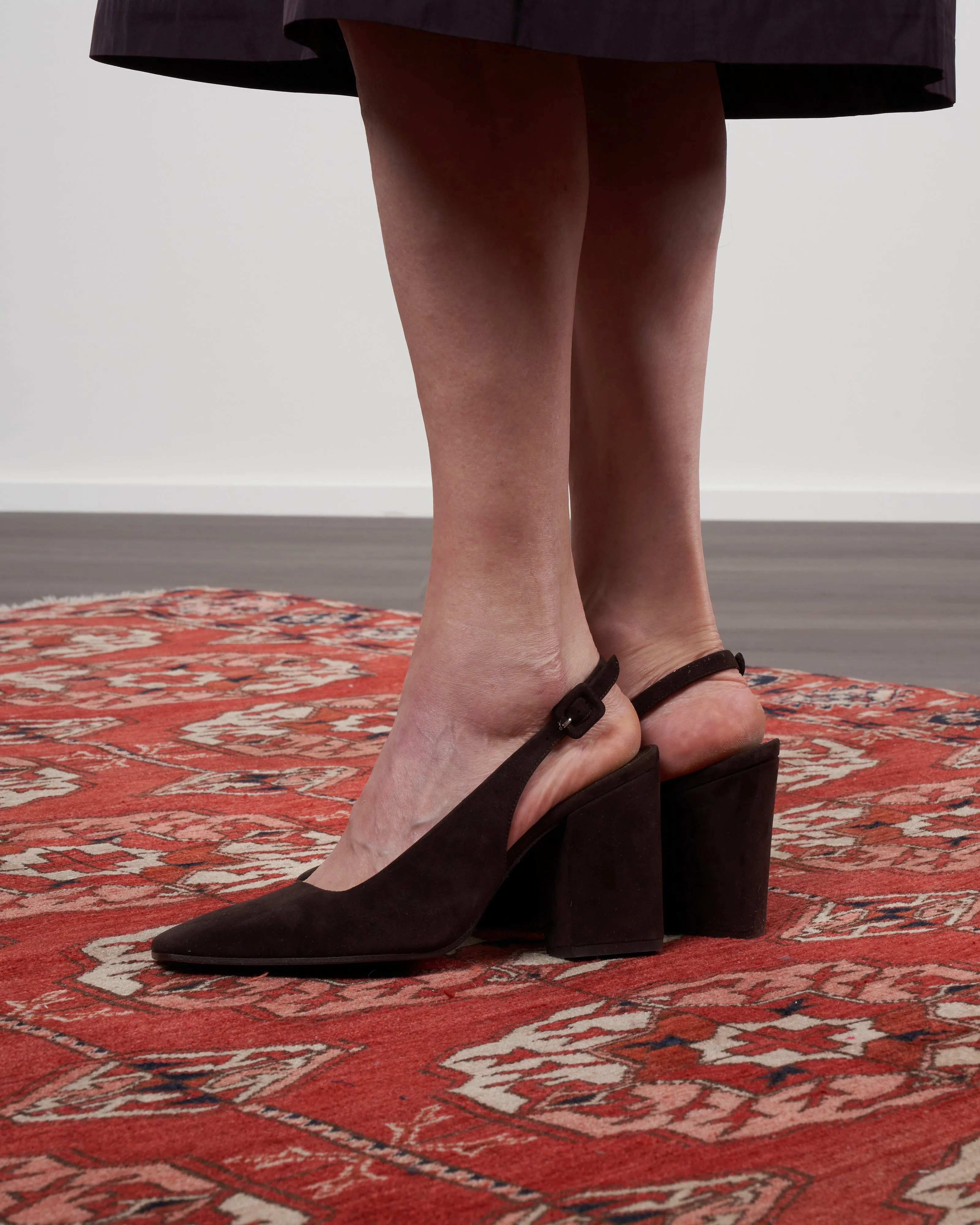 winona square toe suede sling back - 3.3inch heel - chocolate/suede