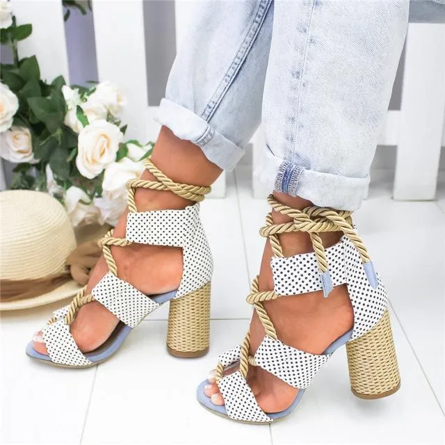 Women New Sandals Women High Heel Peep Toe Lace Up Sandals