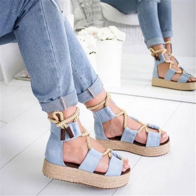 Women New Sandals Women High Heel Peep Toe Lace Up Sandals