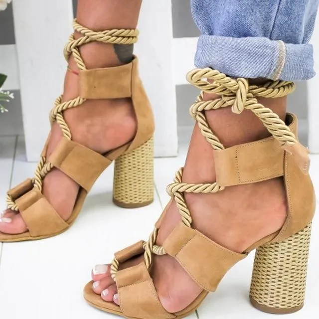Women New Sandals Women High Heel Peep Toe Lace Up Sandals