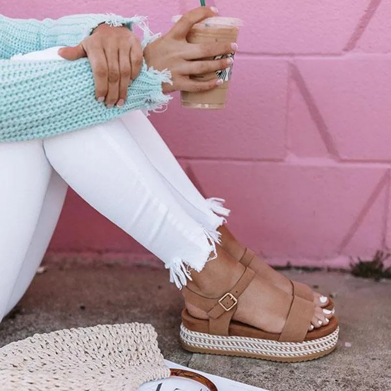 Women Shoes With Platform Sandals Straw Thick Bottom Ladies Sandals