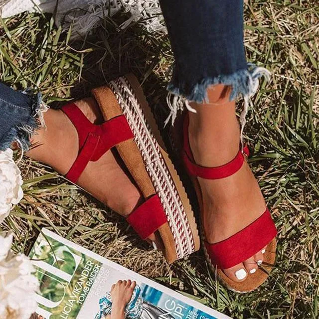 Women Shoes With Platform Sandals Straw Thick Bottom Ladies Sandals