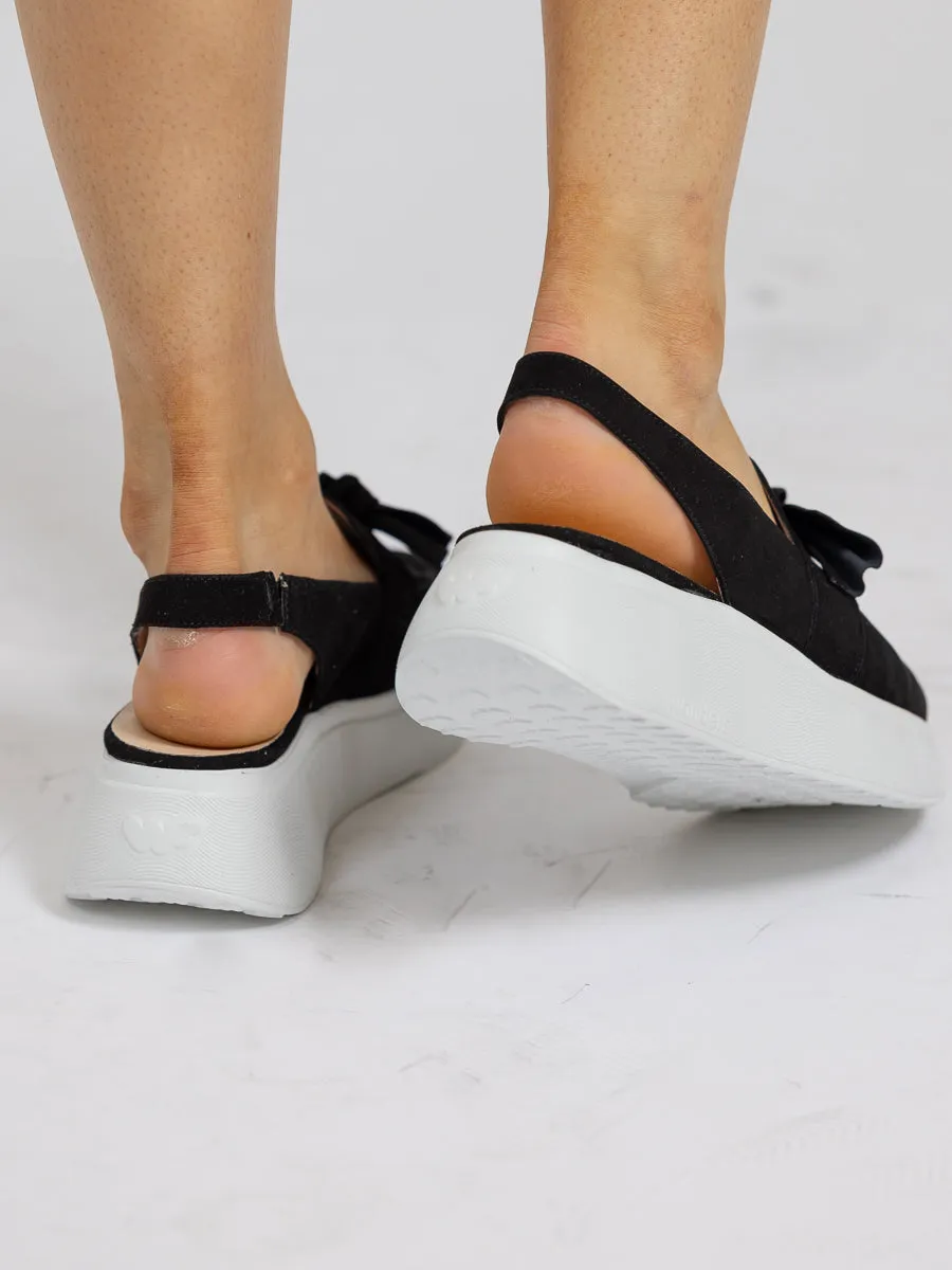 Wonders Sort sko i semsket skinn med slingback og sløyfe foran