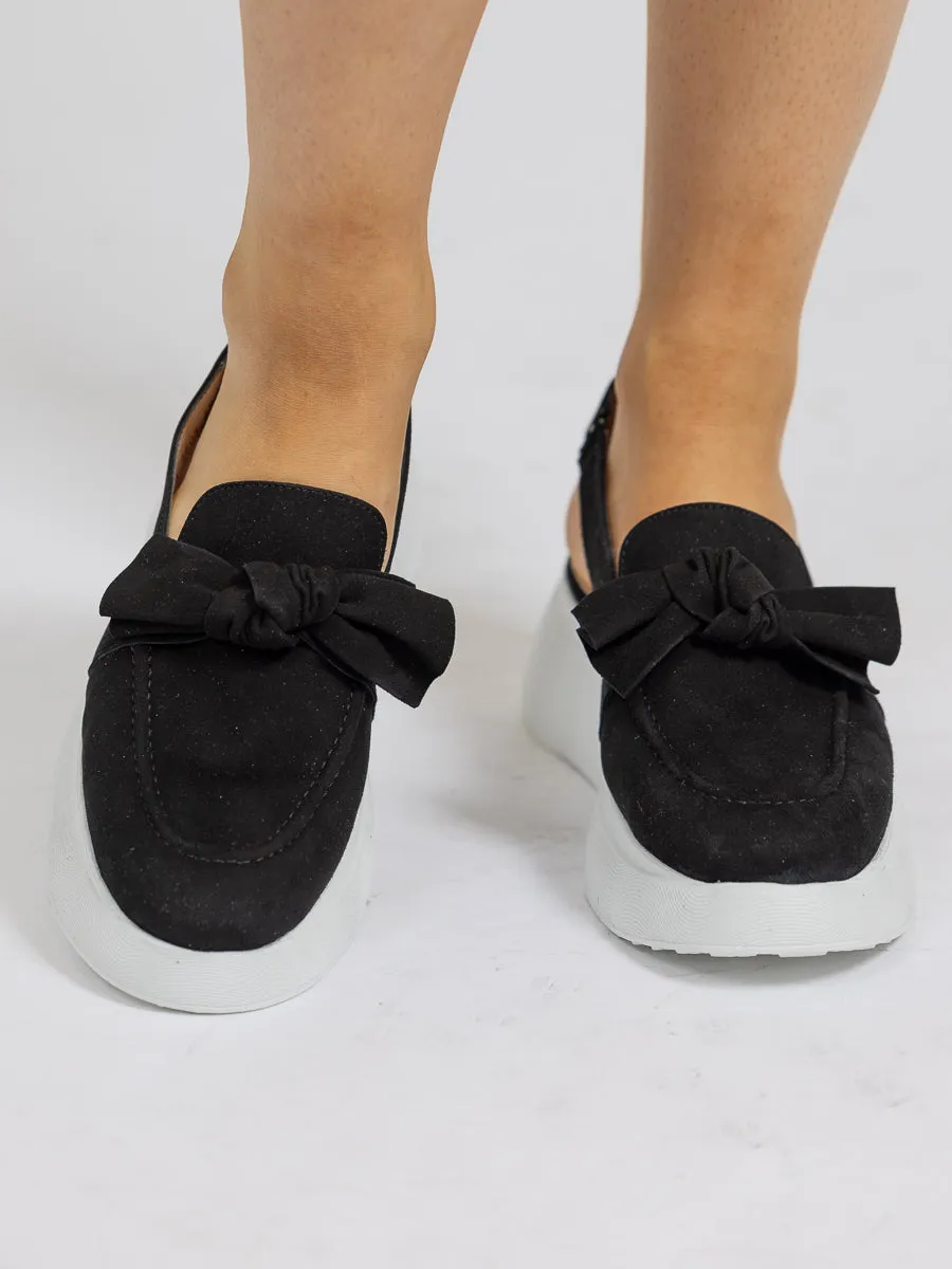 Wonders Sort sko i semsket skinn med slingback og sløyfe foran