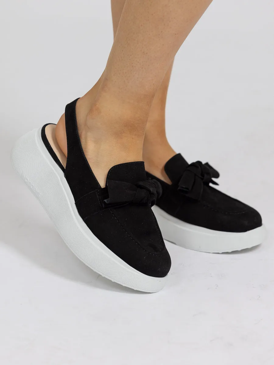 Wonders Sort sko i semsket skinn med slingback og sløyfe foran