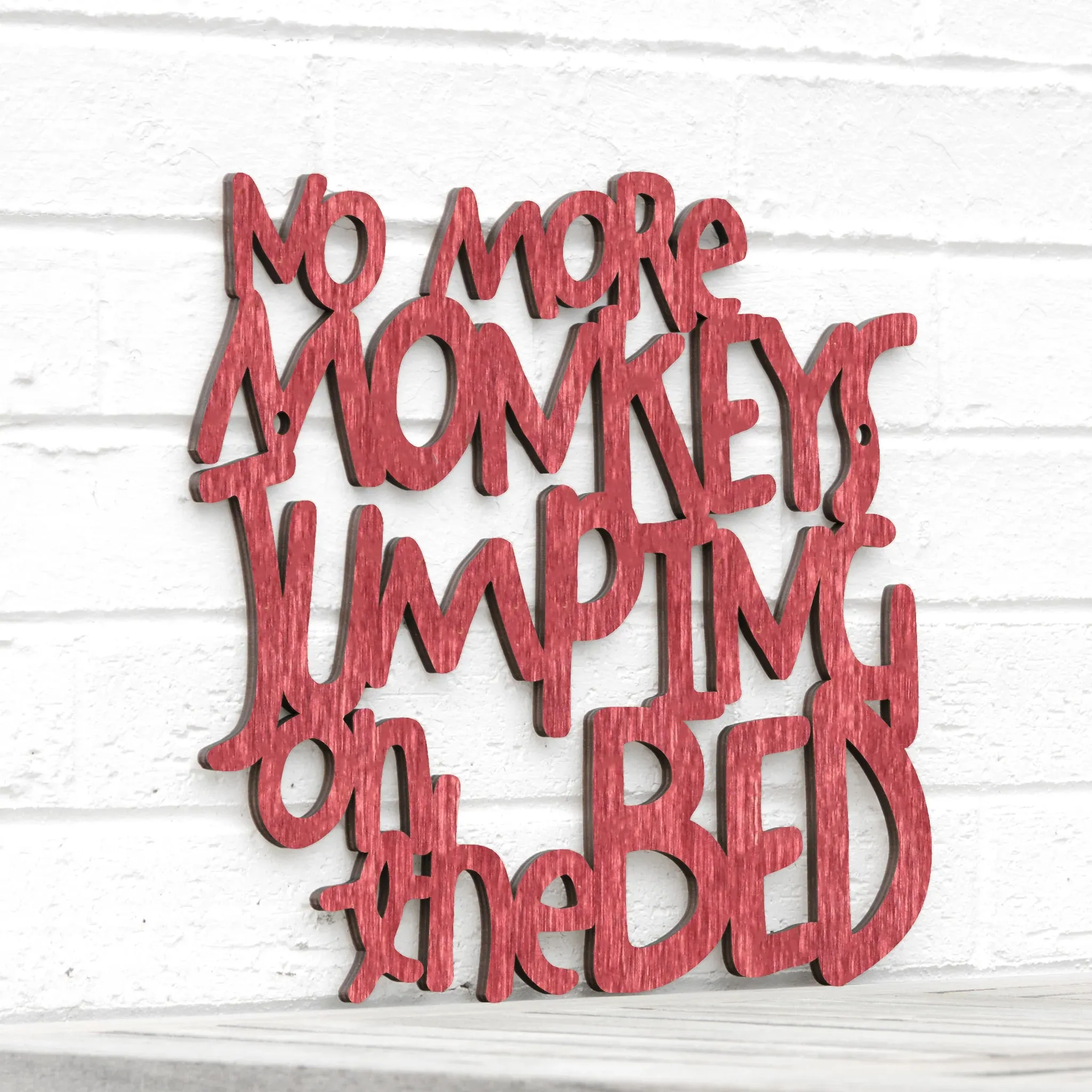 Wood Wall Art Sign No More Monkeys Jumping on The Bed by Spunky Fluff