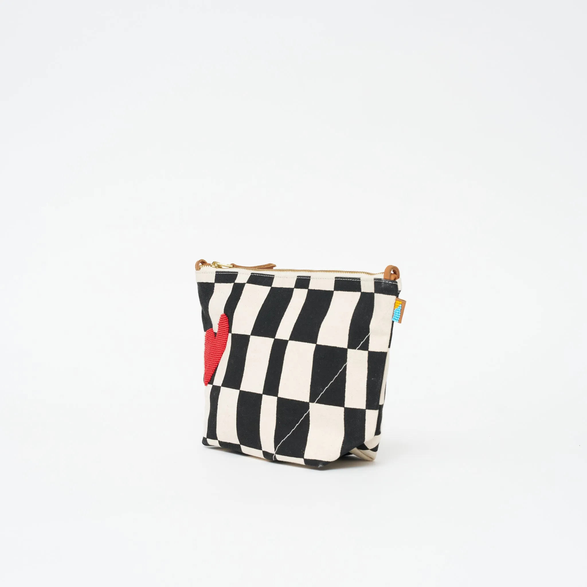 XLarge Convertible Pouch - Black Checker with Red Beaded Heart