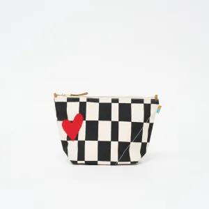 XLarge Convertible Pouch - Black Checker with Red Beaded Heart