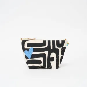 XLarge Convertible Pouch - Black Kuba with Beaded Cornflower Blue Heart