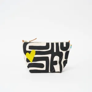 XLarge Convertible Pouch - Black Kuba with Beaded Yellow Heart