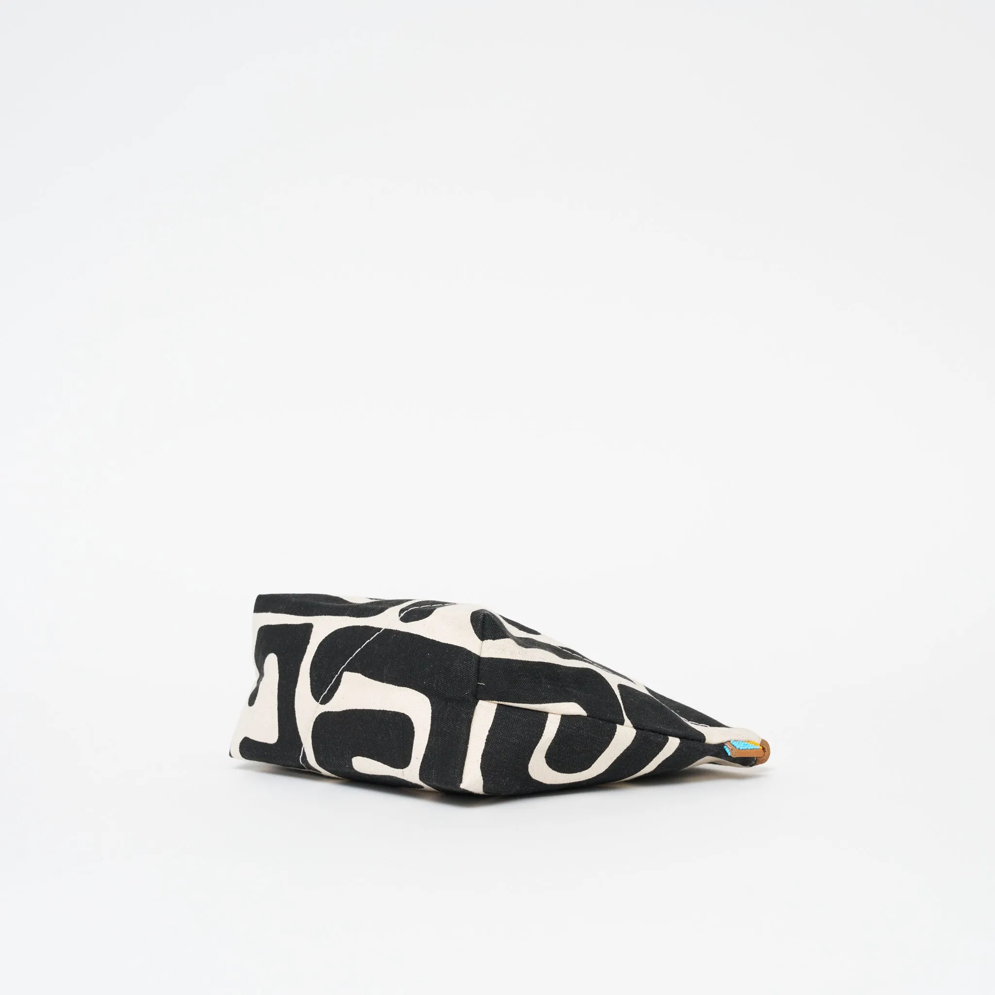 XLarge Convertible Pouch - Black Kuba with Beaded Yellow Heart