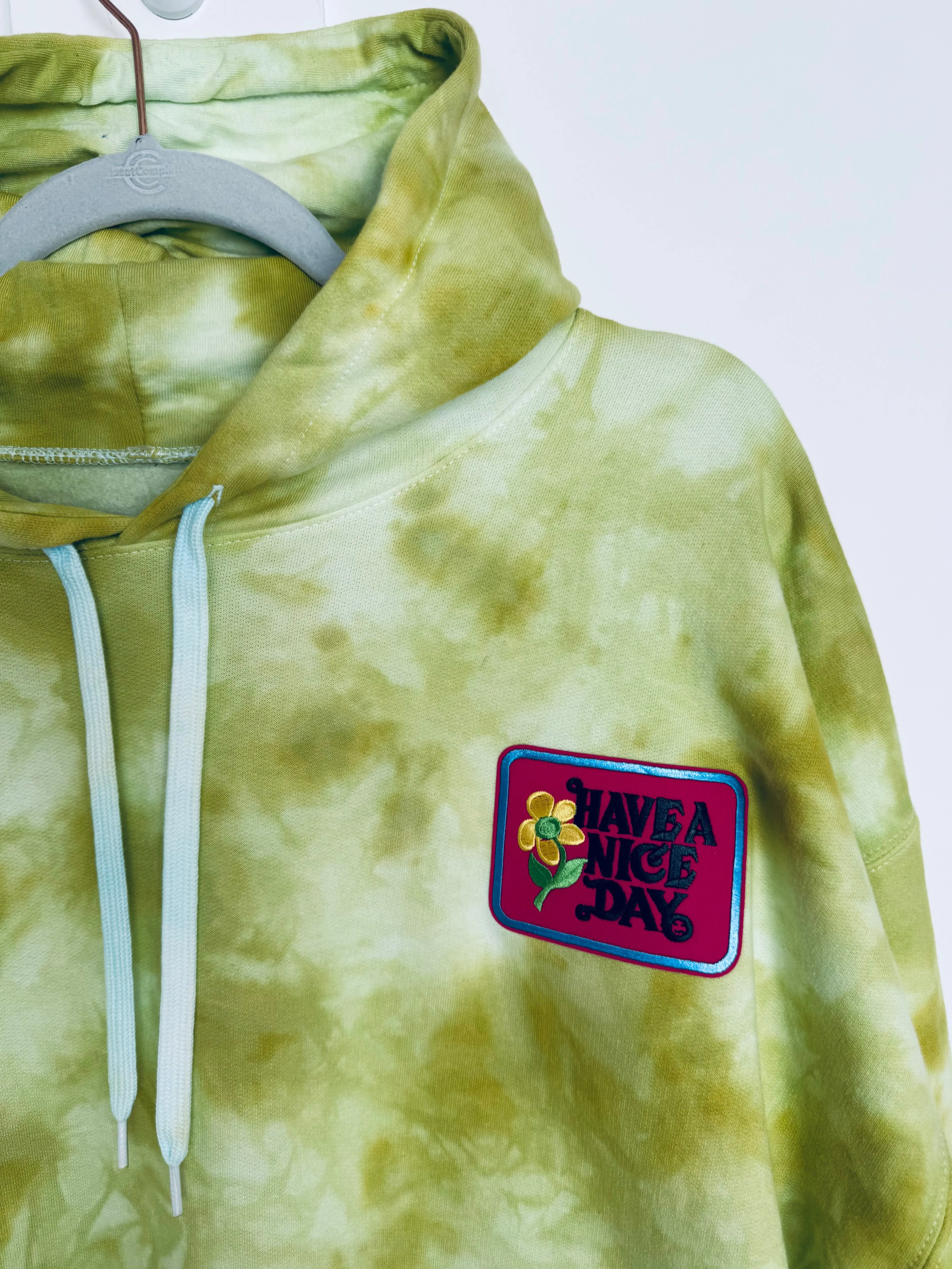 XLarge Patchwork Unisex Chartreuse Dyed Hoodie