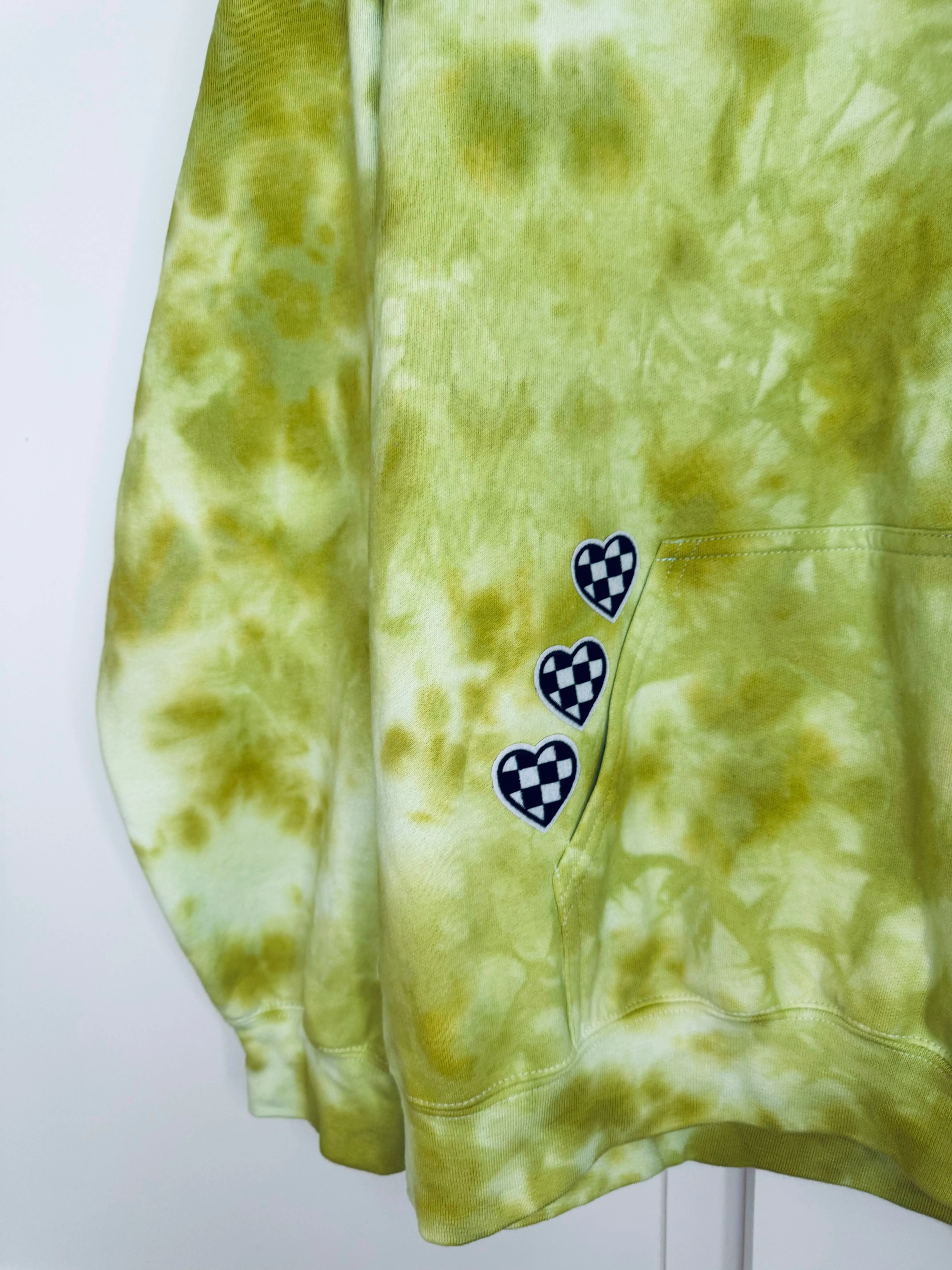 XLarge Patchwork Unisex Chartreuse Dyed Hoodie